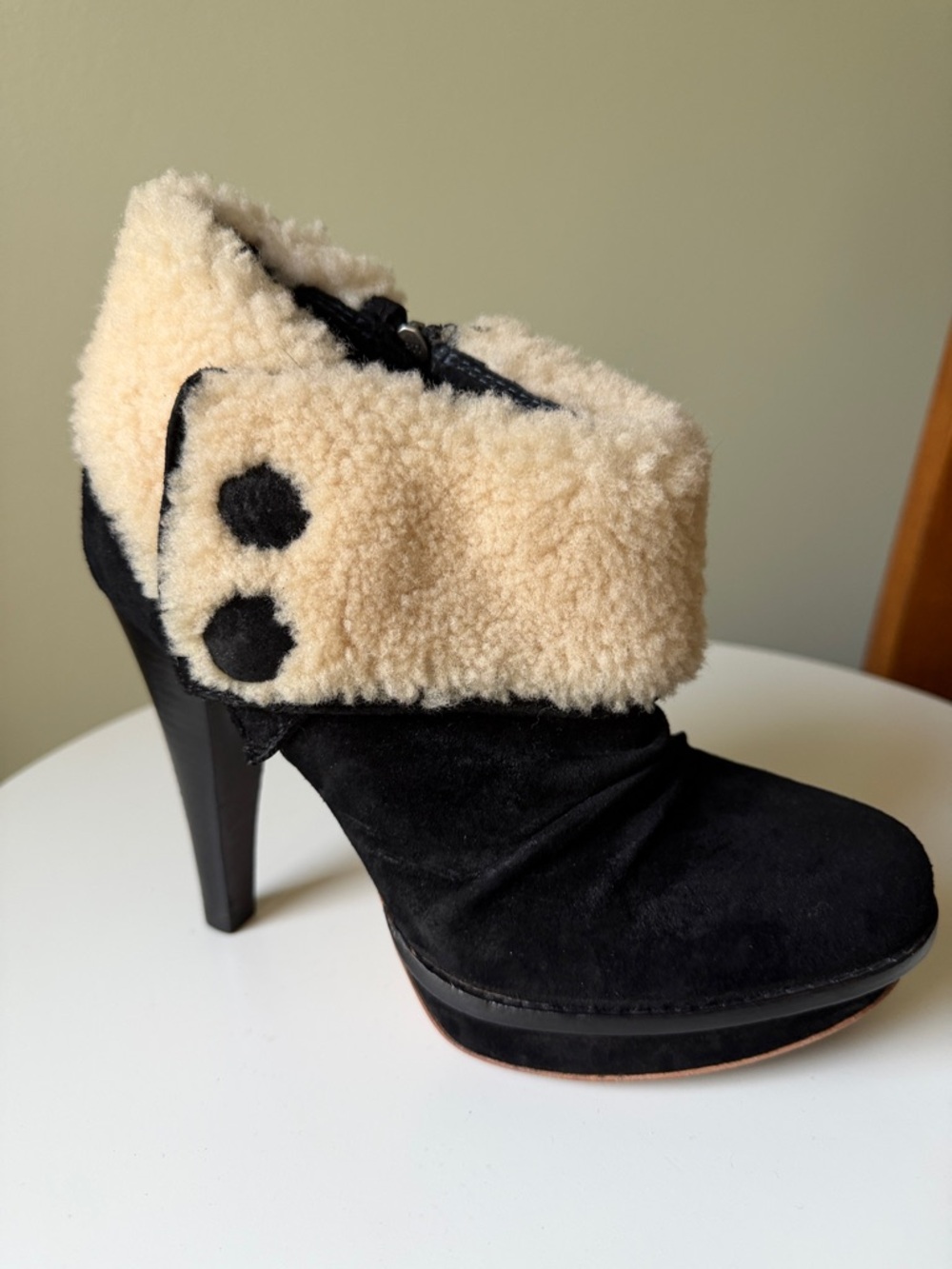 Ugg Georgette Suede & Lambskin Fur Sherpa Shearling Heeled  Boots Platform